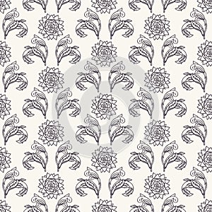 Art Nouveau flower motif Jugendstil style. Vector seamless pattern. Passionflower damask textiles swatch. Decorative arts crafts