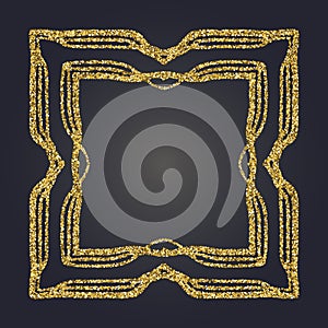 Art Nouveau gold glitter decorative rectangle vector frame for design. Art Deco style border