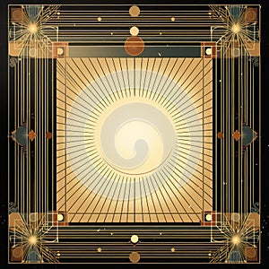 art nouveau golden frame with sun and stars on a black background