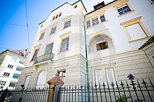 Art Nouveau house in Munich, blue sky