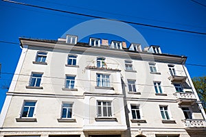 Art Nouveau house in Munich, blue sky