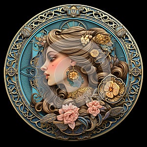 Art Nouveau-inspired illustration of an Ancient Roman coin