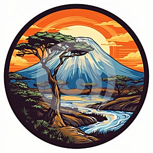 Art Nouveau Landscape: Volcano And River In African-inspired Style