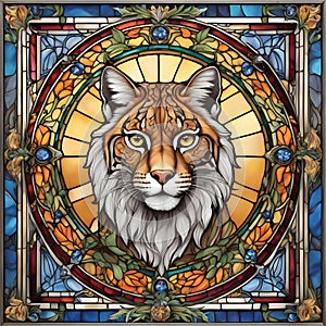 Art Nouveau Lynx Vitral Window photo