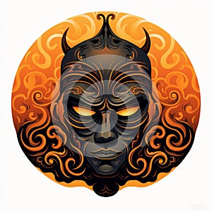 Art Nouveau Minimalist Style Illustration Of Contentment Evil Angry Dark Car Mask