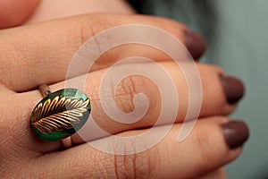 Art Nouveau ring green stone