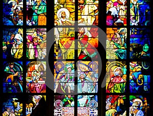 Art nouveau stained glass window by Alfons Mucha, St. Vitus Cathedral, Prague castle, Czech Republic