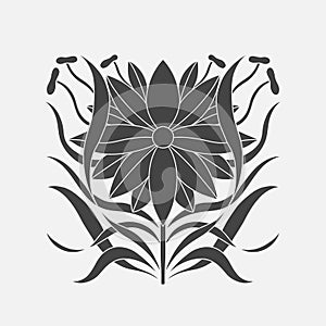 Art nouveau style flower plant basic element. 1920-1930 years vintage design. Symbol motif design.