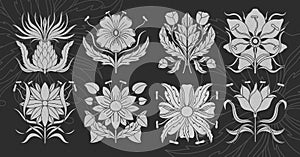 Art nouveau style flower plant basic element. 1920-1930 years vintage design. Symbol motif design.