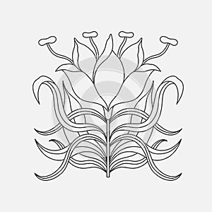 Art nouveau style flower plant stencil basic element. 1920-1930 years vintage design. Symbol motif design.