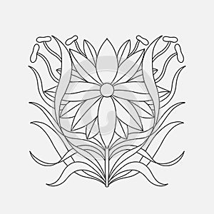 Art nouveau style flower plant stencil basic element. 1920-1930 years vintage design. Symbol motif design.