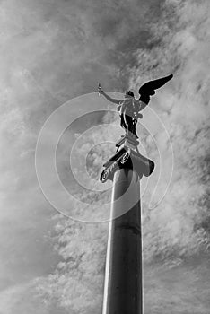 Art Nouveau style sculptures on pillars , Svatopluk Cech bridge, Prague, Czech Republic photo