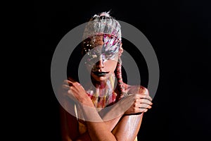 Art nude Portrait of young woman with art make-up. The Body Art. Abstract face paint. Sexy Model with creative art