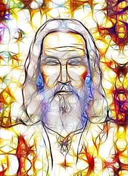 Art of old Jesus, Eye contact. Spiritual concept.