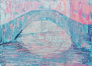 Art painting of the blue bridge in Venice Italy