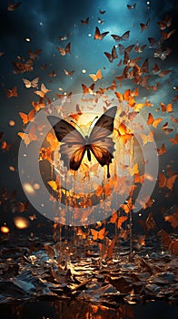 Art painting, butterfly. Flying butterfly