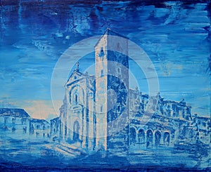 Art painting of the Cathedral of Guijuelo - Spanish city