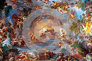 Art painting of ceiling in central hall of Villa Borghese, Rome