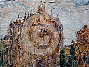 Art painting of the Convento de San Esteban in Salamanca city, Spain