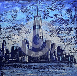 Art painting drawn based on the buildings of Manhattan Island of the New York City