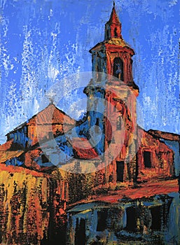 Art painting of the Iglesia parroquial de San Pedro Apstolo in Alba de Tormes city, Spain photo