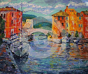 Art painting of Port Grimaud in France