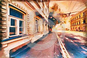 Art painting style- old street in the modern city photo