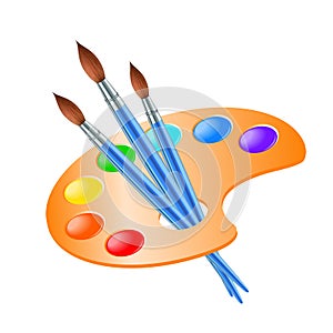 Art palette with paint brush for drawing