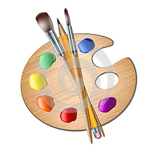 Art palette with paint brush for drawing