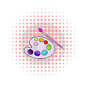 Art palette with paint brush icon, comics style