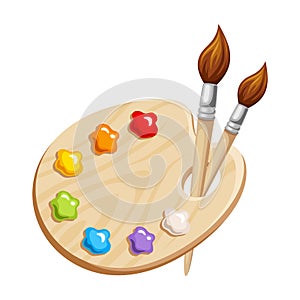 Art palette with paints and brushes. Vector illustration. photo