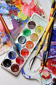 Art palette and watercolors