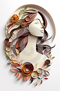art with paper, happy woman with flowers Women's day specials.