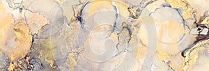 art photography of abstract fluid art painting with alcohol ink, black, gray and gold colors