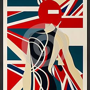 an art piece of a woman standing in front of a british flag