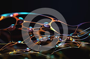 Art poster. Nanotechnology in virtual reality. Artificial intelligence neural network. Synthetic matter and digital mind