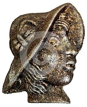 Art of the profile of a women in a metallic bronze finish