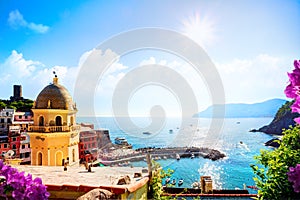 art Romantic Seascape in Five lands, Vernazza, Cinque Terre, Liguria Italy Europe.