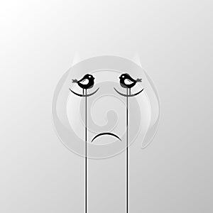 Art Sad Crying Face With Birds On Eyes Icon Stylized Abstract Ba