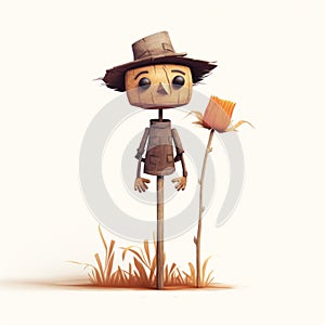 Cartoonish Scarecrow With Flower In Grass - Unique Character Design photo