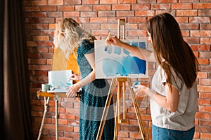 Art school class painting leisure girl draw easel