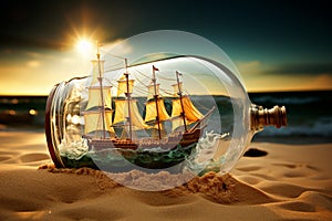 Art of the sea Ship in a bottle, showcasing a maritime masterpiece encapsulated