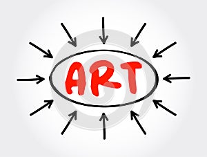 Art - something that stimulates an individual`s thoughts, emotions, beliefs, or ideas through the senses, text concept with arrow