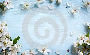 Art spring background; fresh flower on blue background