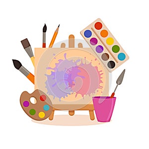 Art studio design interior colorful vector illustration.