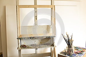 Art Studio with an Easel and Blank Canvases