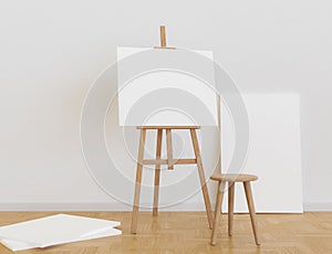 Art studio with easel and canvas