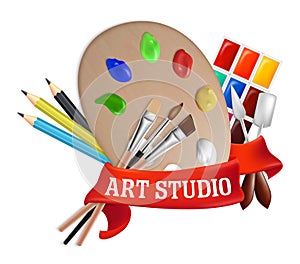 Art studio label, emblem, logo vector template