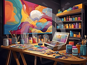 An art studio in a vector illustration