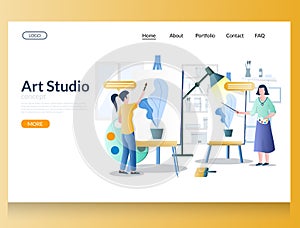 Art studio vector website landing page design template